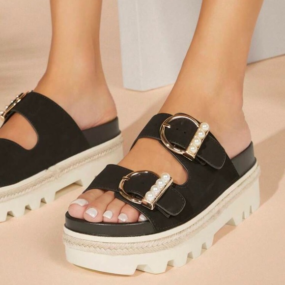 Pearl Embellished 🔥 Wedge Heel Platform Sandals - Picture 4 of 5